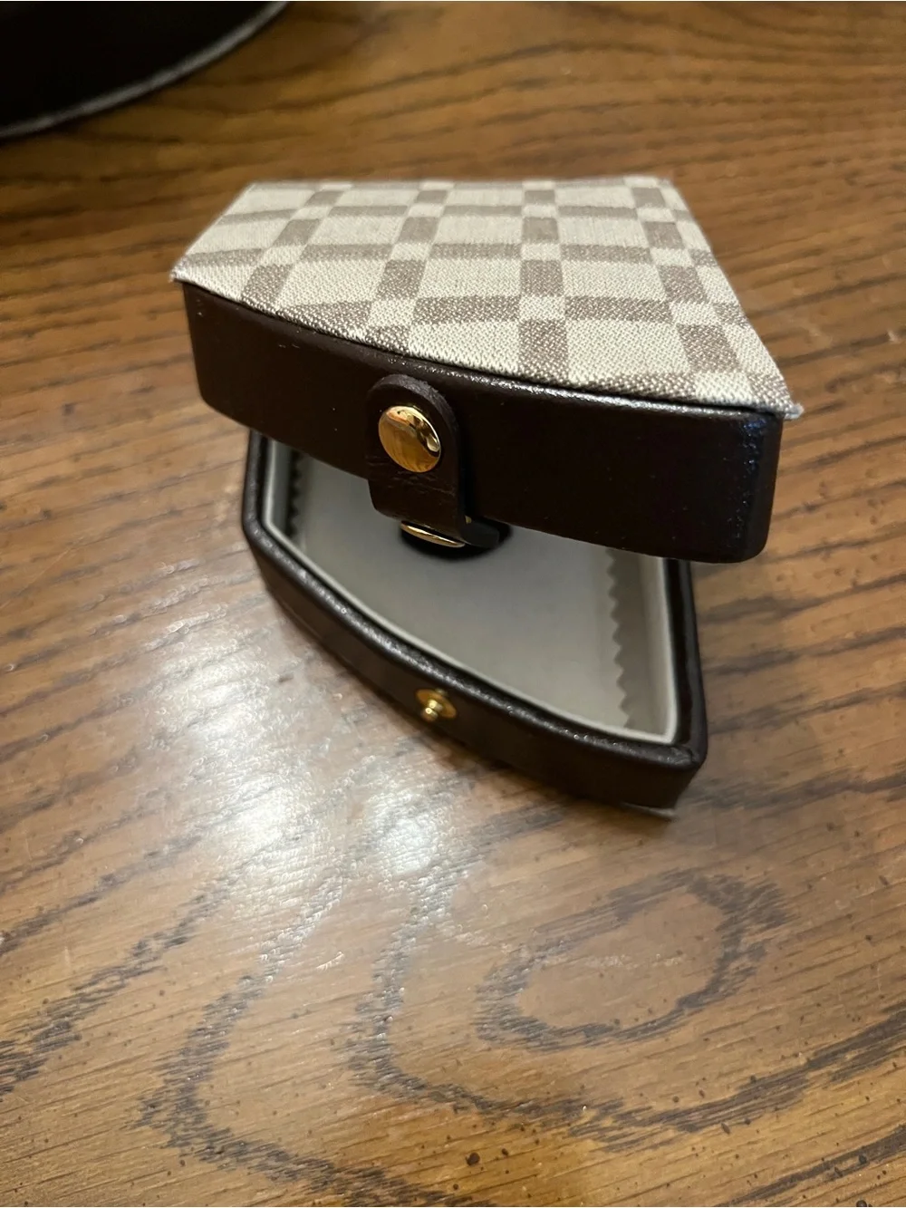 Bey-Berk Brown Leather Checkered Jewelry Box & Valet Tray Set